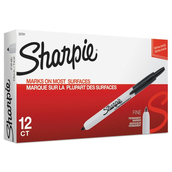 Sharpie Retractable Permanent Marker, Fine Bullet Tip, Black, PK12 32701